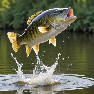 Bass jumping out of water