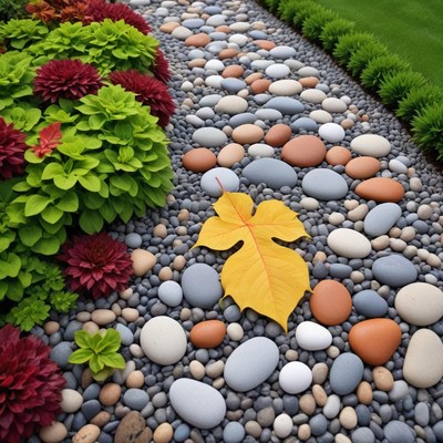 Colorful garden pathway with pebbles
