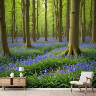 Bluebells in a lush forest