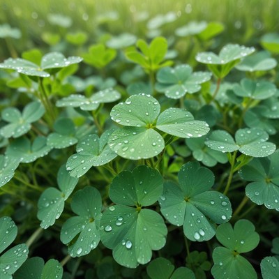 Raindrops on green clover leaves