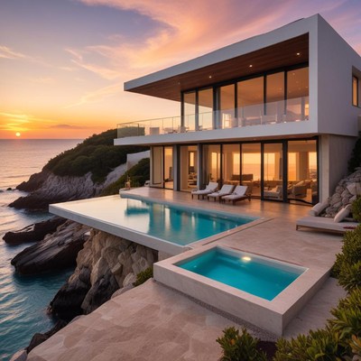 Stunning coastal sunset villa view