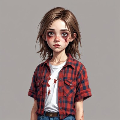 Young girl in plaid shirt with scars