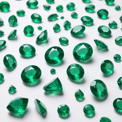 Sparkling green gemstone collection display