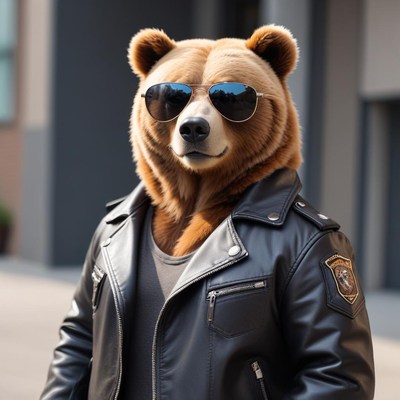 Bear in leather jacket posing
