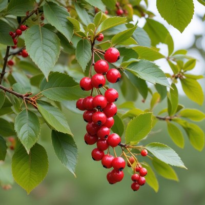 Bright red berries on green leaves