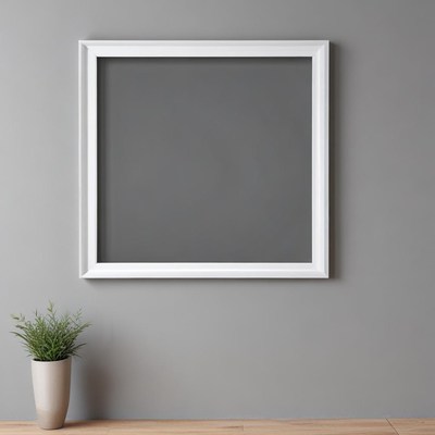 Empty white frame on gray wall