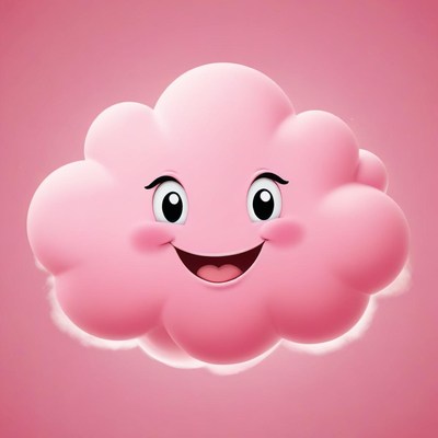 Happy pink cloud character smiling
