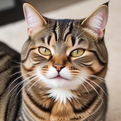 Cat lounging indoors, close-up view