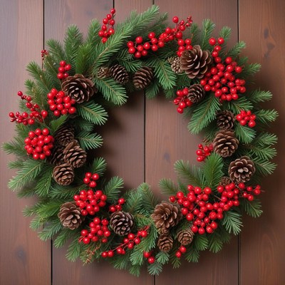 Festive wreath with red berries