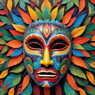 Colorful mask with vibrant foliage design