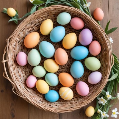 Colorful easter eggs in a basket