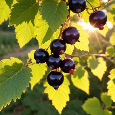 Blackcurrant berries on a branch