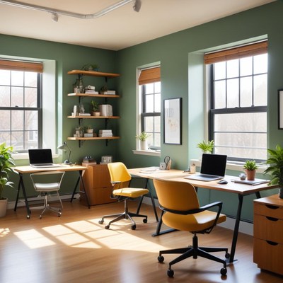 Home office with natural light and greenery