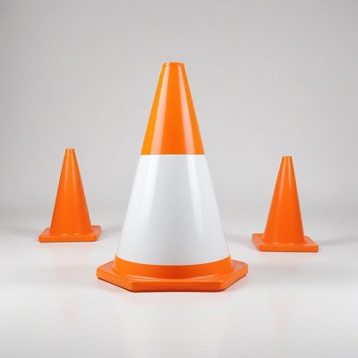 Traffic cones in a studio setting