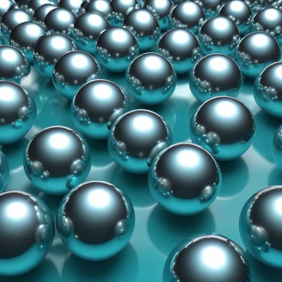 Shiny metallic spheres on turquoise background