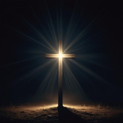 Illuminated cross at night