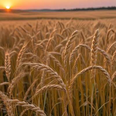 Golden wheat field at sunset