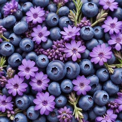 Vibrant mix of blueberries and flowers