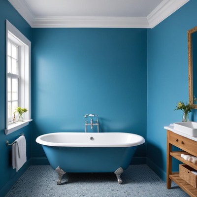 Stylish bathroom with blue walls