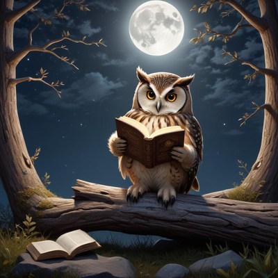 Owl reading under the moonlight