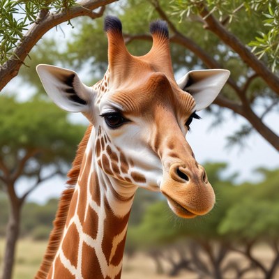 Giraffe at a watering hole in africa