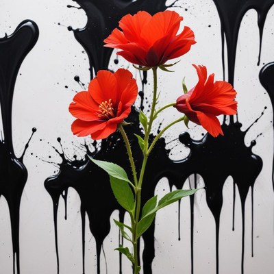 Vibrant red flowers against black backdrop