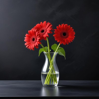 Bright red gerbera daisies in vase