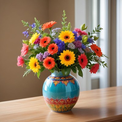 Colorful flower arrangement in vase