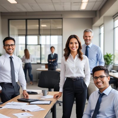 Team collaboration in modern office space