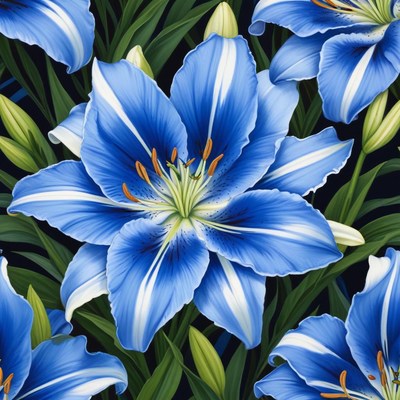 Blue lilies in full bloom