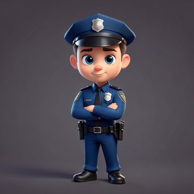 Young cartoon police officer standing confidently