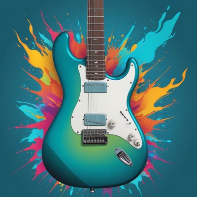 Vibrant guitar surrounded by splash