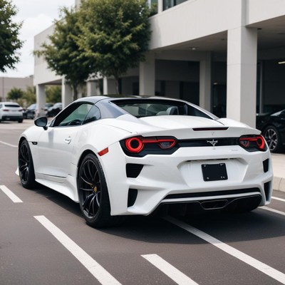 Sporty white car parked outside