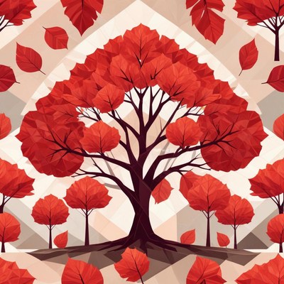 Vibrant autumn trees in geometric design