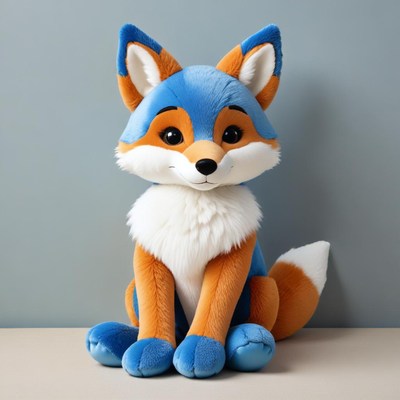 Cute blue and orange plush fox