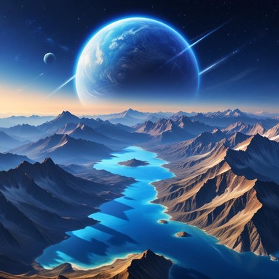 Breathtaking alien landscape and celestial view