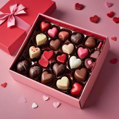 Heart-shaped chocolates in a gift box