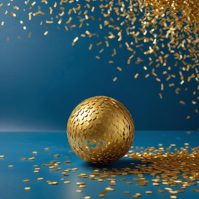 Golden sphere with confetti rain