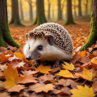 Hedgehog in autumn leaves