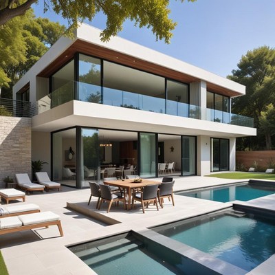 Modern villa with pool and patio area
