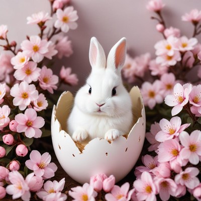 Cute bunny in spring flowers