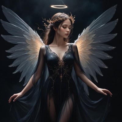Enchanting angelic figure in dark attire