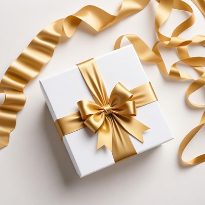 Elegant white gift box with ribbon