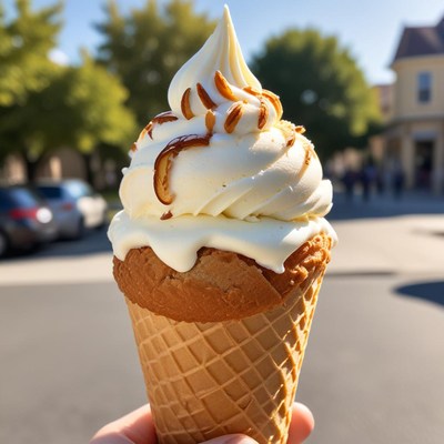 Delicious ice cream cone in sunny park