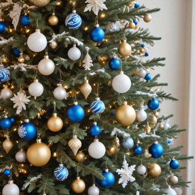 Festive christmas tree decorations display