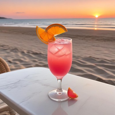 Colorful cocktail at sunset on beach