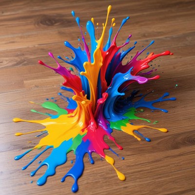 Colorful paint splash on wooden floor