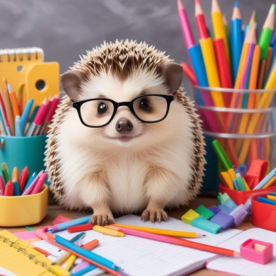 Hedgehog at study desk