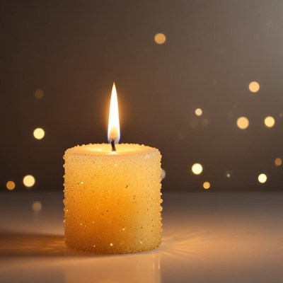 Yellow candle burning with sparkles