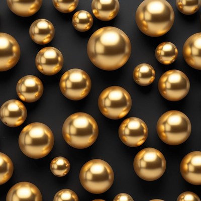 Golden spheres on dark background